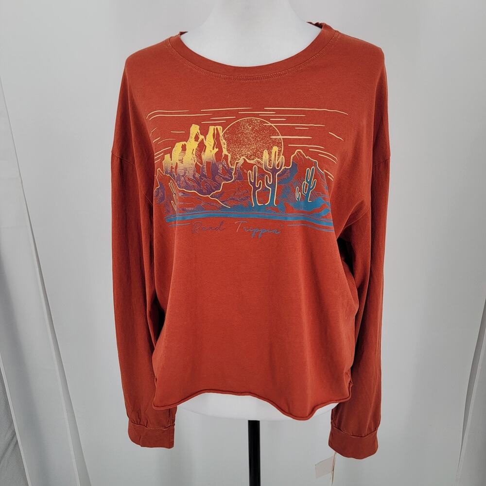 Pretty Rebel Crop T Shirt Juniors Orange Desert Graphic Print Long Sleeve